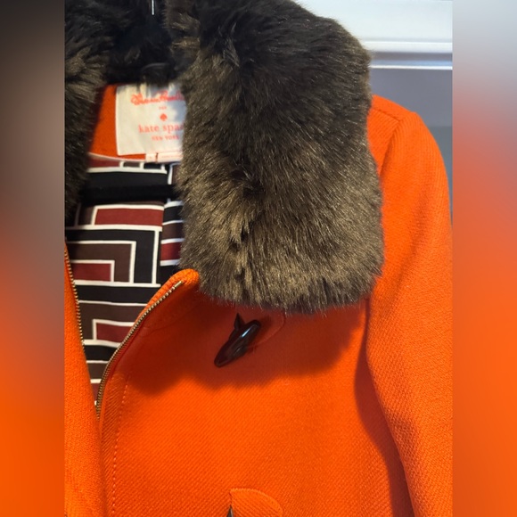 Rare Kate Spade Allie Orange Toggle Coat with Fur / Size 6 Medium - Picture 4 of 10